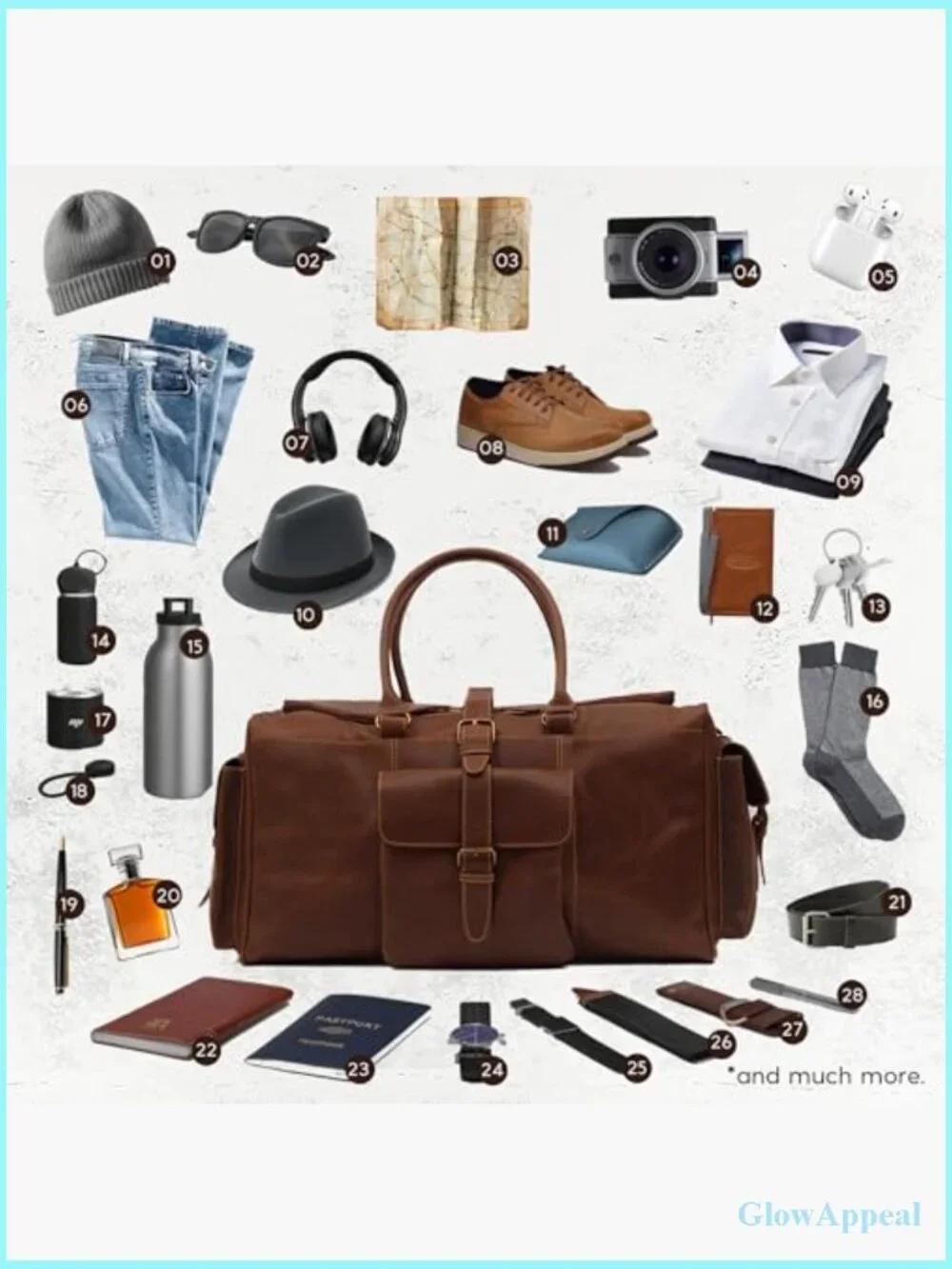 Premium Leather Duffle Bag for Travel - 21 Inches with Adjustable Strap